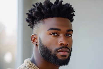 Fototapeta premium Portrait of confident young man with stylish hair and beard