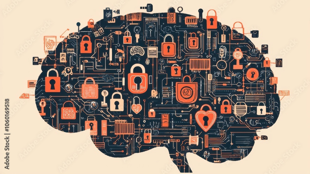 Poster abstract visual of human brain with circuit patterns
