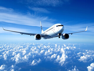 Fototapeta premium Airplane flying over the blue sky