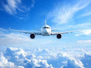 Fototapeta premium Airplane flying over the blue sky