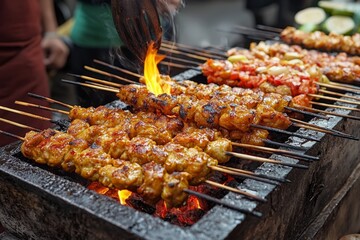 Naklejka premium Indonesian Satay Food Menu Close Up