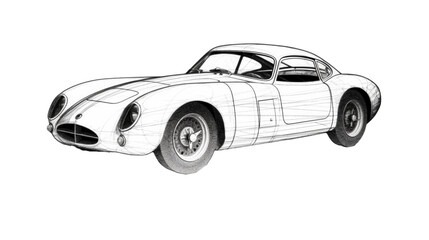 Vintage sketch of a classic sports car showcasing detailed design and elegance.