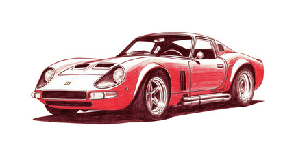 Naklejka premium Detailed illustration of a vintage red sports car with sleek design and chrome accents.