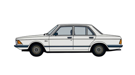 Obraz premium Vintage white sedan car illustration with classic 80s design elements.