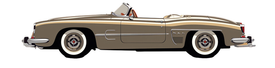 Vintage beige convertible sports car with classic whitewall tires, showcased in a side view.