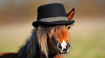 Fototapeta premium Creative Abstract Design of a Hat-Wearing Horse in an Animal World Setting, Perfect for Advertising Backgrounds. This Visual Captures the Whimsical Nature of Animals and Their Unique Personalities, M