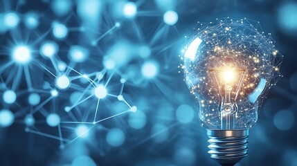 A creative composition featuring a cluster of light bulbs with one shining brightly, representing the spark of an idea or breakthrough in the world of business and artificial intelligence.