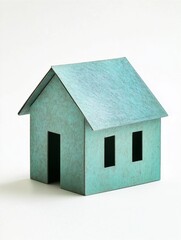 A 3D illustration of a small paper toy house isolated on a white background, symbolizing home and real estate