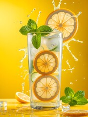 Refreshing lemonade, lemon soda, lemon with mint, lemon juice, lemon flavored water