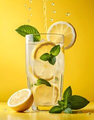 Refreshing lemonade, lemon soda, lemon with mint, lemon juice, lemon flavored water