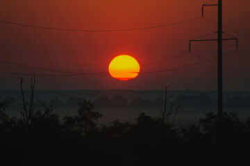 The sun is on the horizon. Dawn or dusk