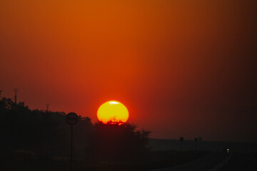 The sun is on the horizon. Dawn or dusk