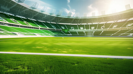 Obraz premium stadium, interior, green, stands, white, roof, LED, screens, lawn, sunny, day, sports, arena, event, seating, architecture, facility, athletic, field, game, match, venue, audience, seating, structure