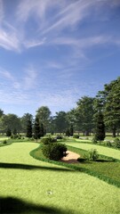 Obraz premium Outdoor mini golf putting green with tree surroundings 