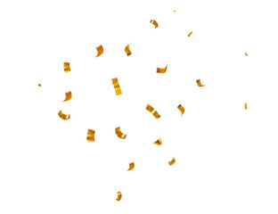 Golden shiny confetti flying. Bright golden festive tinsel for celebration Christmas, New Year, birthday party, Wedding ceremony, holiday event. Vector illustration