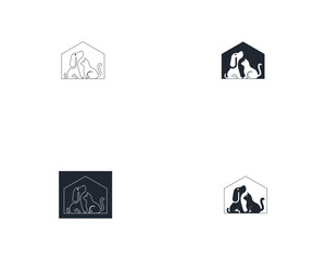 Dog and cat logo design template vector, line of pet logo design suitable for pet shop, store, caffe, business, hotel, veterinary clinic, Domestic animals vector illustration logotype, sign or symbol