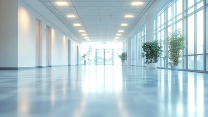 Obraz premium Blur background of corridor in hospital or clinic image. Interior blurred background. Office Blur background. High Quality Image