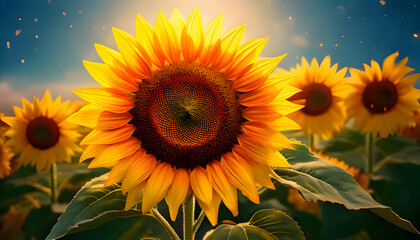 Fototapeta premium A joyful sunflower that always faces the sun and cheers everyone up.