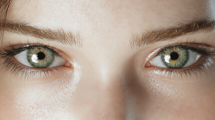 Fototapeta premium Close-up of green eyes with natural makeup and soft lighting.