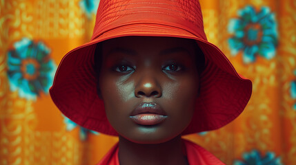 Bright Red Carhartt 101223 Bucket Hat on Vintage Mannequin in Retro Studio