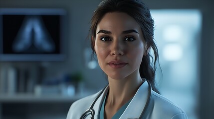 Fototapeta premium Realistic high-definition portrait of a Hispanic doctor