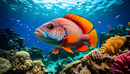 Naklejka premium A playful fish who loves to play tag in the coral reef.