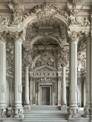 Obraz premium Ornate architectural interior featuring intricate details and classical columns.