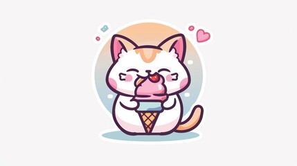 Obraz premium Cute Cat Eating Ice Cream