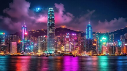 Obraz premium Hong Kong Cityscape at Night.