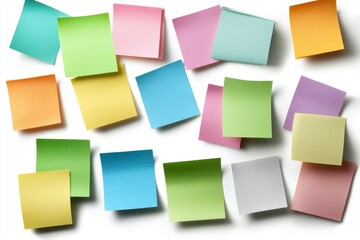 Fototapeta premium sticky notes stacked arrangement, bright office essentials, isolated on white background