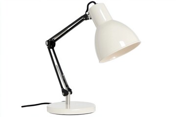 a desk lamp with flexible neck, minimalist white design, no-brand, isolated on white background