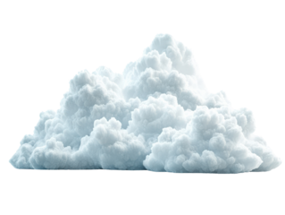 Fluffy white clouds on a transparent background for creative use.