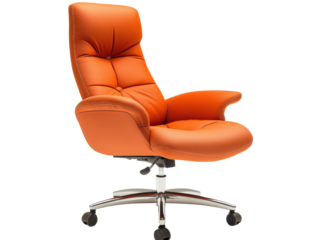 Modern orange ergonomic office chair on a white isolated background.