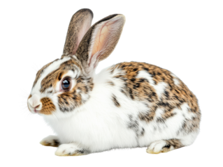 Rabbit with distinct patches, white isolate background.