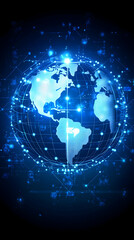 Fototapeta premium A glowing blue globe with a network of lines connecting it to other points of light in a dark blue background.