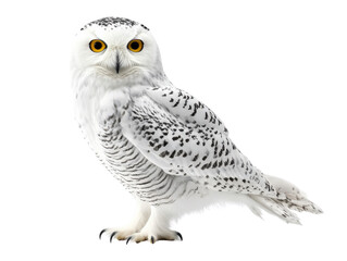Snowy owl, white isolate background.