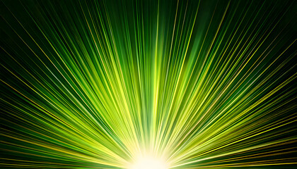 Fototapeta premium Asymmetric green light burst, abstract beautiful rays of lights on dark green background wit