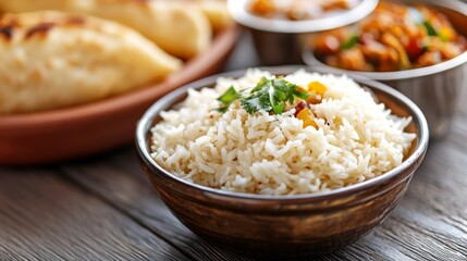 Delicious Plate of Rice with Flavorful Sides