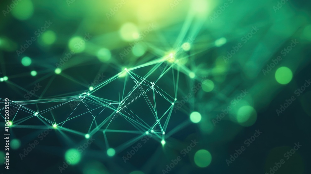 Poster abstract digital network with glowing lines and nodes representing connectivity and technology.