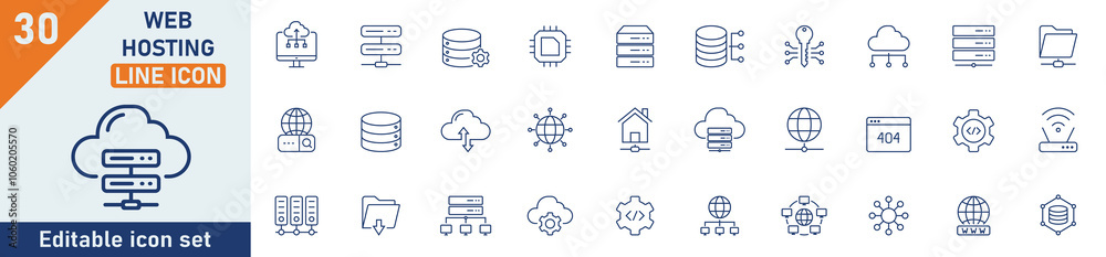 Fototapete web hosting line icon set. set of 30 outline icons related to web hosting, website, server, webspace