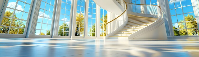 Fototapeta premium Modern Staircase with Golden Accents and a Window View.