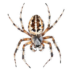 Collection of PNG. Watercolor painting of A Brown Spider With a Striking Black and White, isolated on a transparency background.