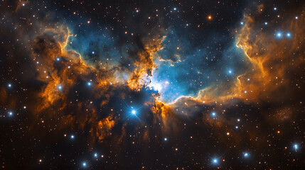 Fototapeta premium Intricate Nebula Intertwining in Violet and Teal Illuminated by Nearby Stars in the Depths of Space