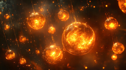 Obraz premium Captivating Display of Glowing Pulsing Spheres in a Dimly Lit Room Creating a Surreal Ambiance