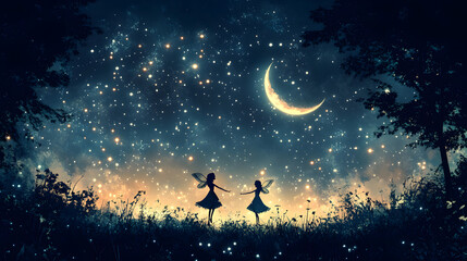 Stepping into a Magical Whimsical Wonderland with Enchanted Forests and Playful Fairies Beneath a Moonlit Sky