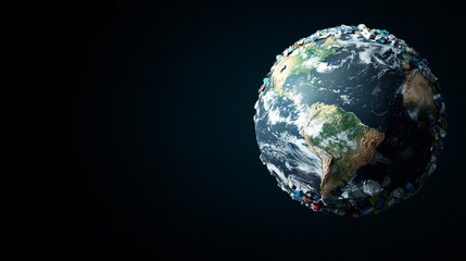 Fototapeta premium A digital representation of Earth surrounded by waste, symbolizing pollution and environmental challenges facing the planet.