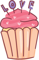 Cute valentine cupcake on white background. Vector illustration.