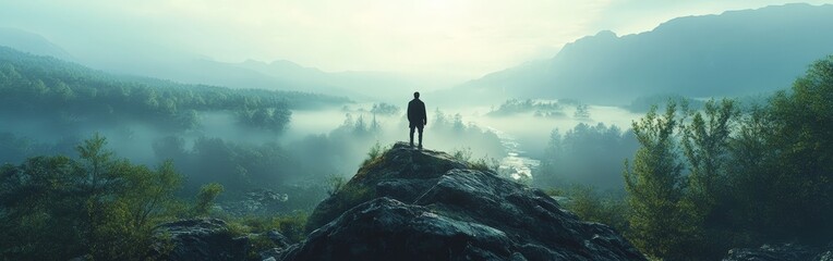 Man standing on a cliff enjoying a breathtaking sunset view