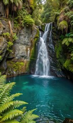 Fototapeta premium Tranquil waterfall in a lush forest setting
