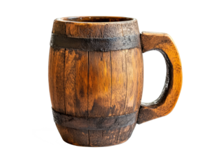 Wooden beer mug isolated on transparent or white background